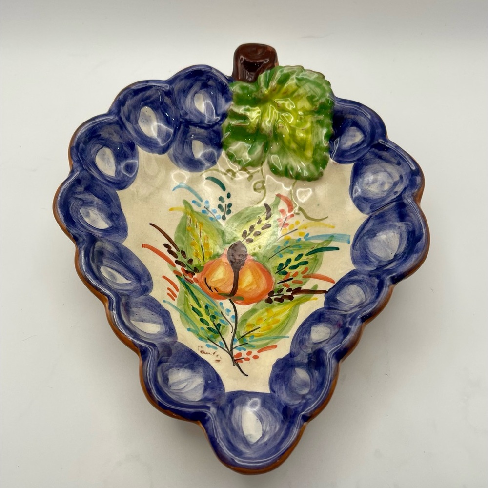 Casafina Handmade Terra Cotta Serveware Dish Grapes/Floral Made in Portugal